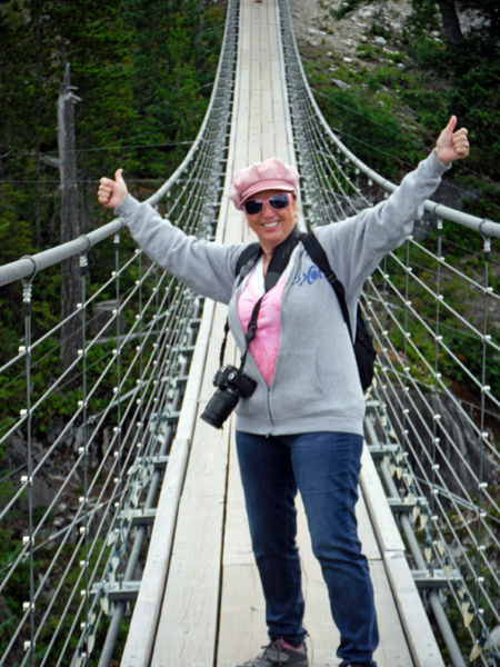 Karen Duquette on the suspension bridge