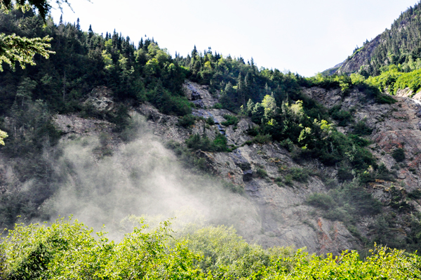 mist from the waterfalls