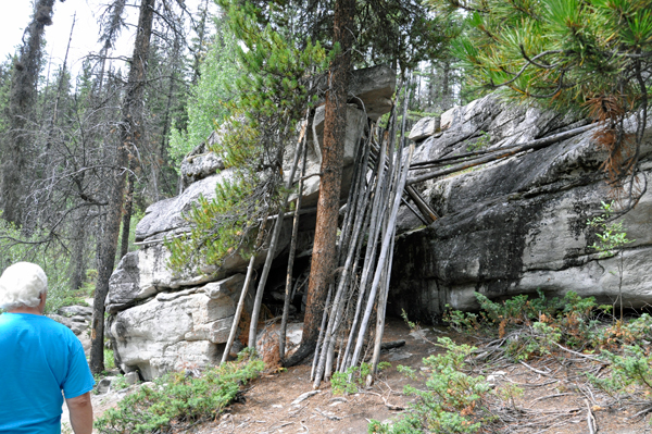 a small cave and walking sticks