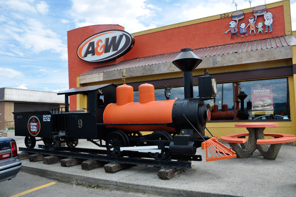 A and W fast food joint and a train