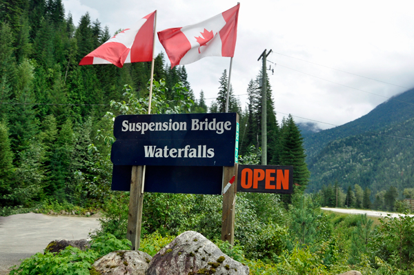 Suspension Bridge and waterfall sign