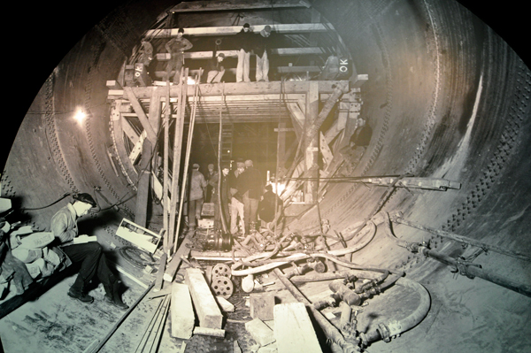 Construction photo of Fort Peck Dam