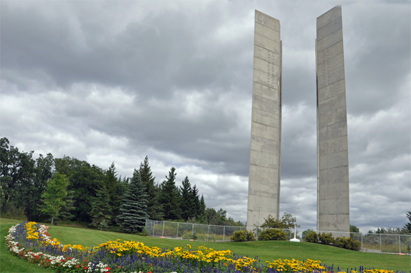 The Peace Towers in 2015 with fence