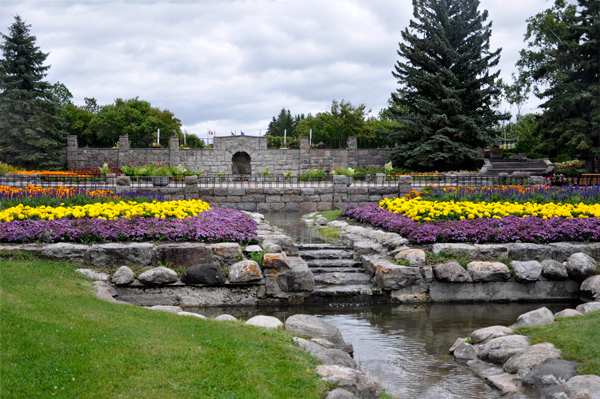 pond, stream, flowers at International Peace Garden