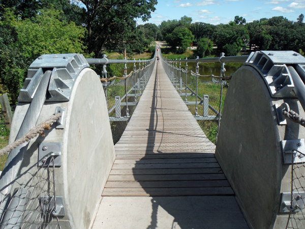 swinging suspension bridge in Souris