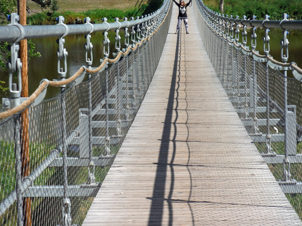 Karen Duquette on the suspension bridge