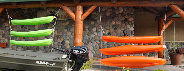 lime green and bright orange canoes