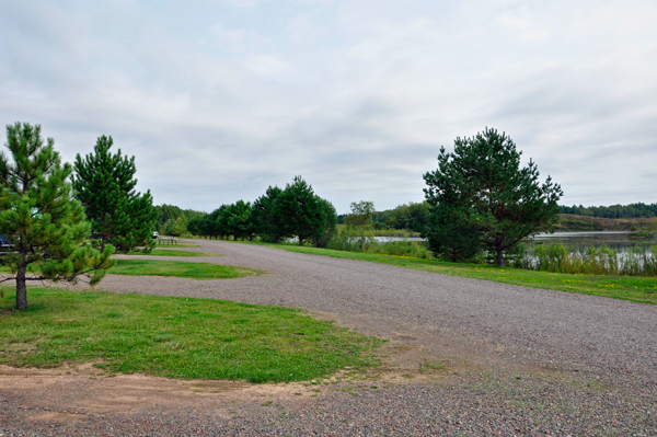 road in the campground and lake