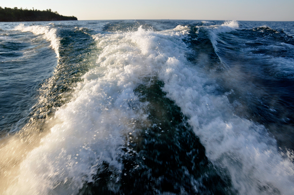 The wake of the boat