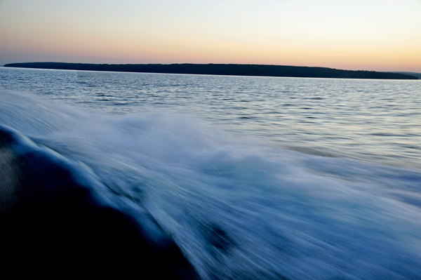 The wake of the boat