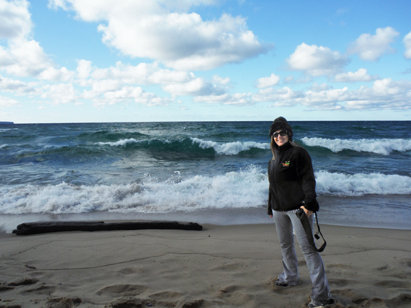 Karen Duuqette checks out the big waves on Lake Superior