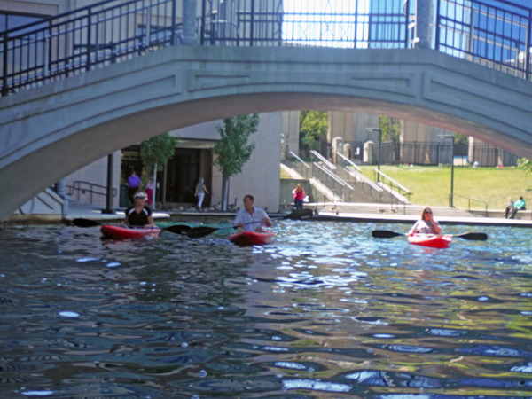 kayaking under the bridge