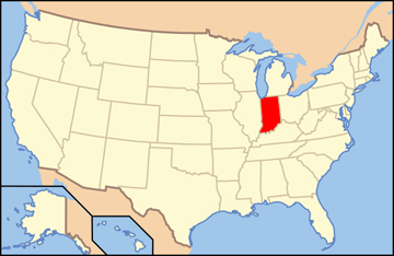 USA map showing location of Indiana