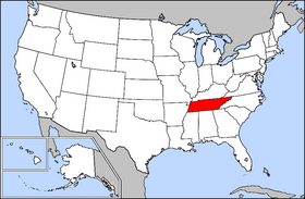 USA map showing location of Tennessee