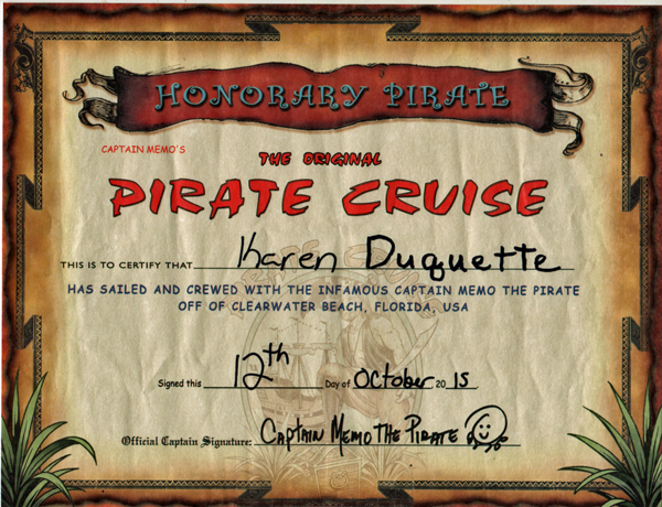 pirate cruise certificate