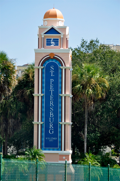 St. Petersburg sign by bridge