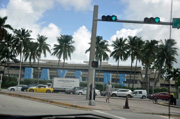 driving past Bayside in Miami Florida