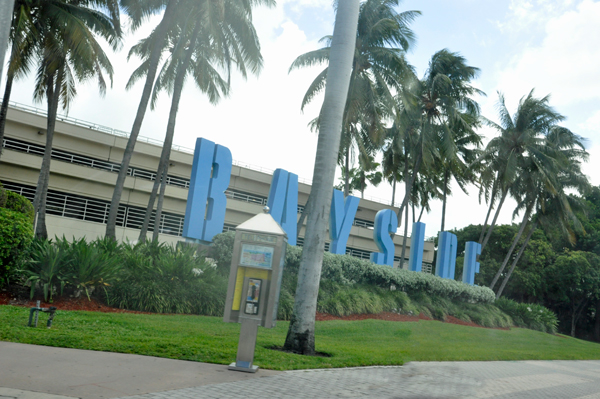 driving past Bayside in Miami Florida