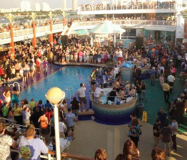 the crowd at a pool deck concert