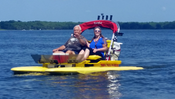 the two RV Gypsies on the cat boat