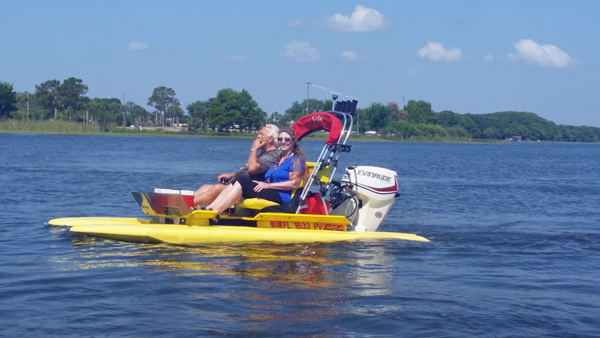 the two RV Gypsies on the cat boat