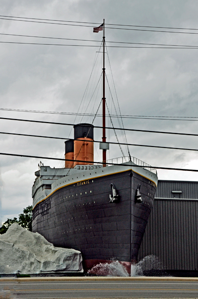 Titanic ship and an iceberg in water