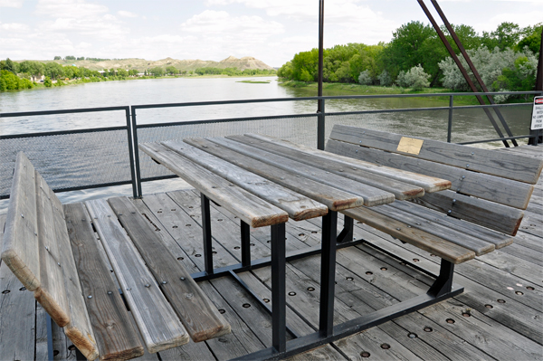 picnic table right smack dab in the middle of the bridge