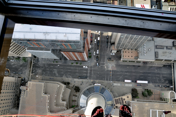 looking down through the glass floor