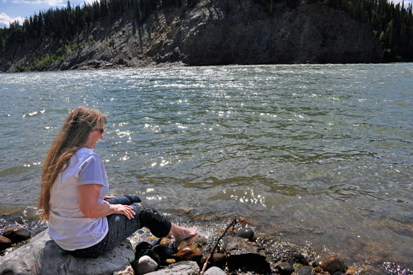 Karen's feet in really cold water