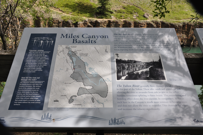 sign about Miles Canyon Basalts