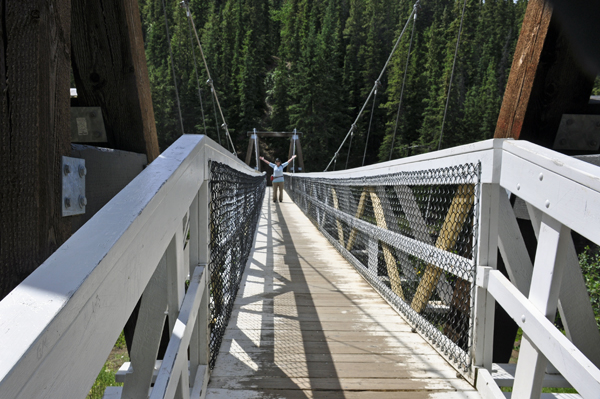 Karen Duquette on the Robert Lowe Suspension Bridge