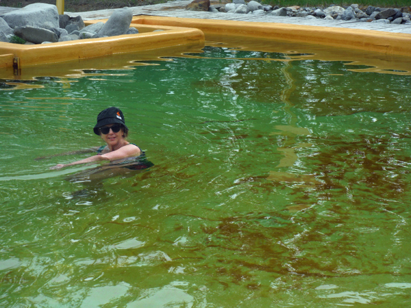 Karen Duquette on the hot side of Takhini Hot Springs.