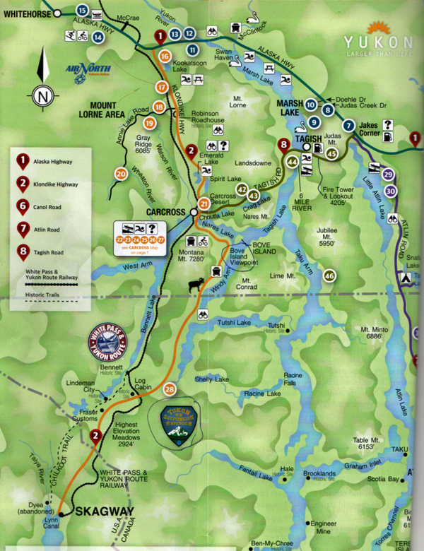 Southern Lakes and Klondike Hwy map