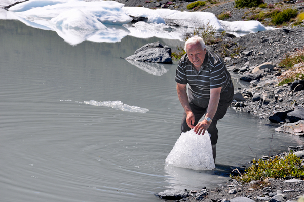 Lee Duquette and a big chunk of glaceir ice