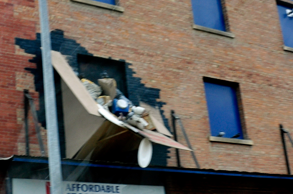 Boxes coming out of a building