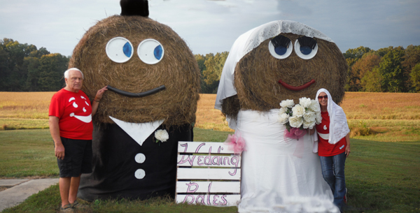 hay bale trail - bride and groom