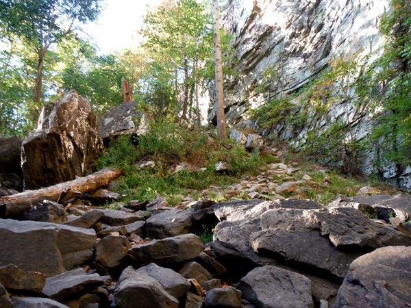 the rocky trail back up