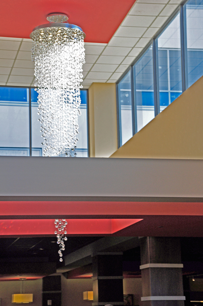 giant chandelier inside Holiday Inn