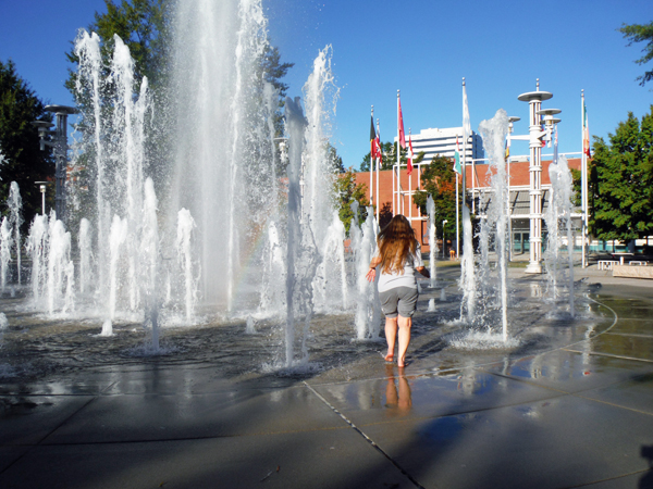 Karen Duquette in the water fountain