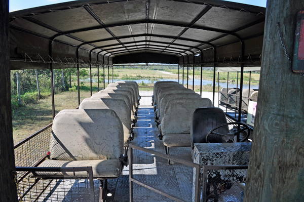 the empty Swamp Buggy at Billie  Swamp Safari