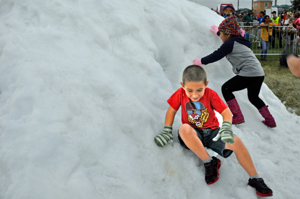 sliding down the snow hill