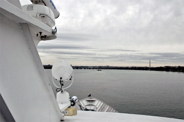 view from upper bow of the boat