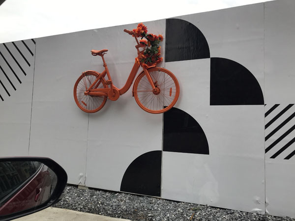 bicycle art on a wall