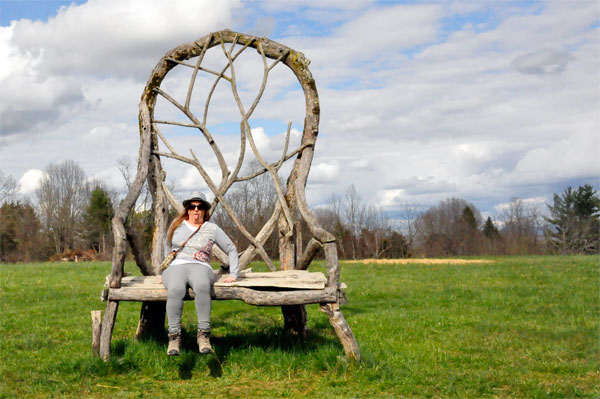 Karen Duquette tries to get up onto a big chair