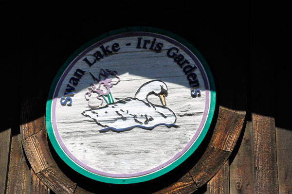 Swan Lake Iris Gardens sign