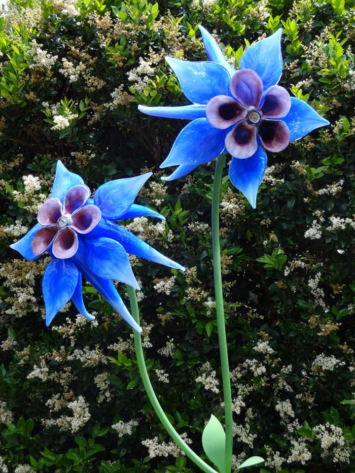 blue and purple glass flowers