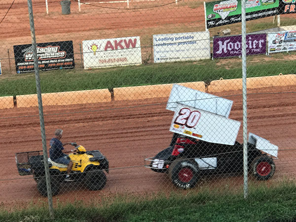 Sprint racecar being pushed to start at Carolina Speedway