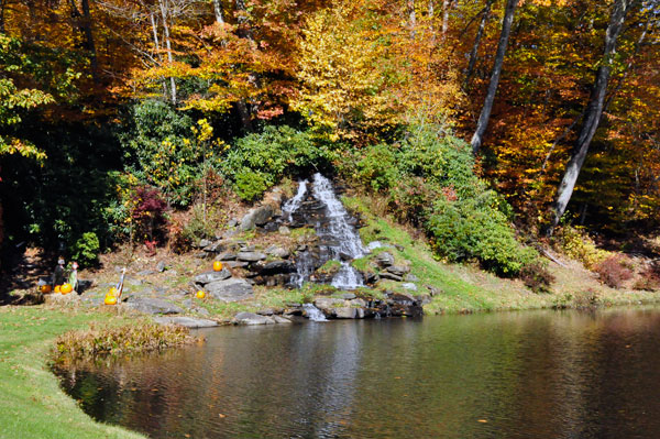 waterfall, pumpkins, fall colors