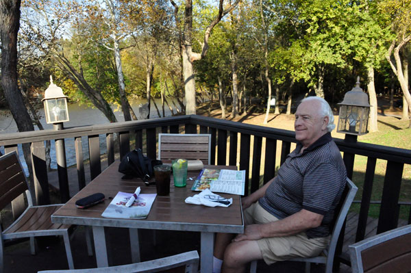 Lee Duquette at the table by the Catawba River