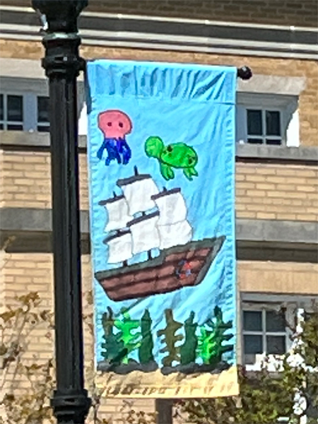 flag on a lightpole in Lancaster, SC 2023